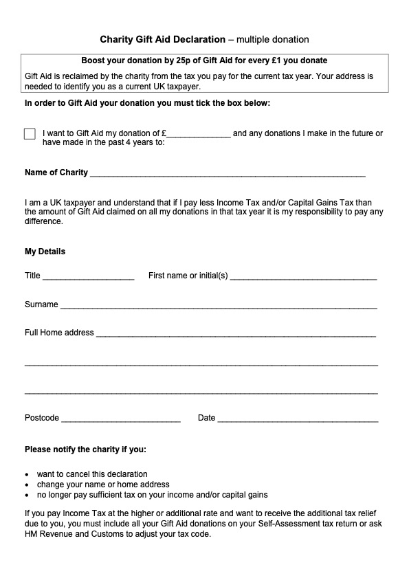 Gift Aid Claims Form